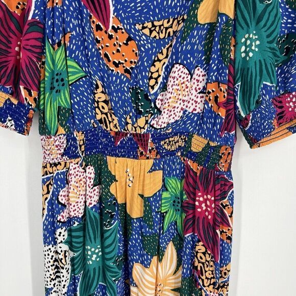 Soft Surroundings Dress Size XS Blue Floral Print Hawaiian Simona Maxi Smocked - Picture 3 of 8